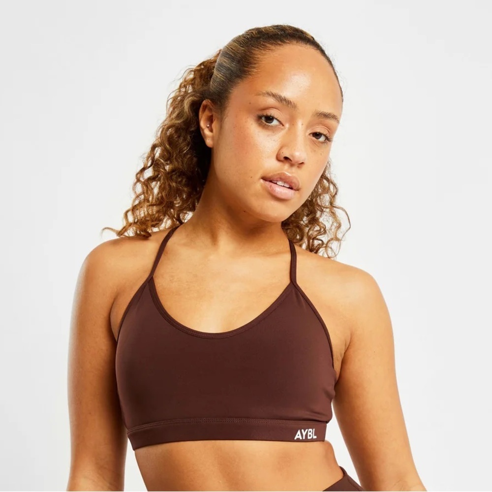 AYBL Essential V Neck Sports Bra in Chocolate, size XS, NWT!